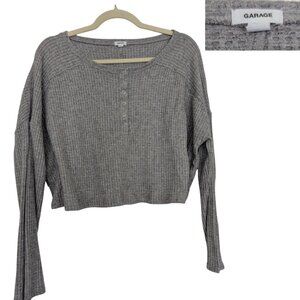Garage Gray Waffle Knit Cropped Henley | Size M